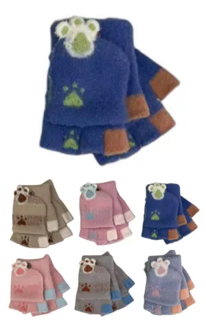 DBGK7812 Kids Paw Pattern Knit Winter Gloves 12prs Pack