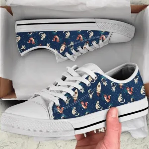 Astronaut, Cat And Fox In Space Low Top Shoes Sneaker, Animal Print Canvas Shoes, Print On Canvas Shoes