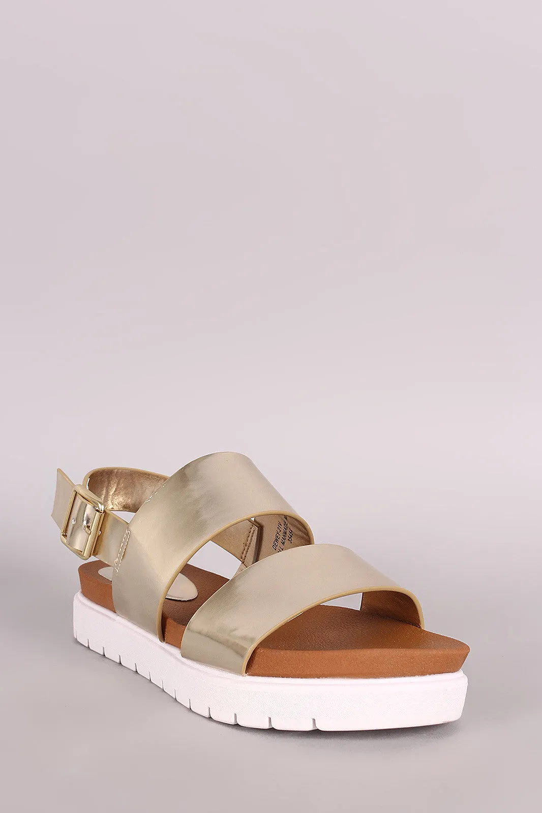 Bamboo Metallic Two Band Lug Sole Flatform Sandal