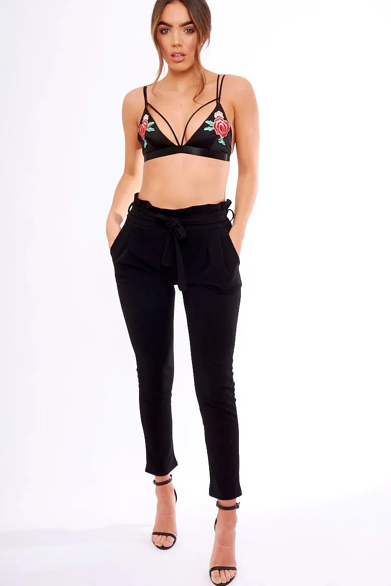 Black Embroidered Strappy Harness Bralet - Cherri