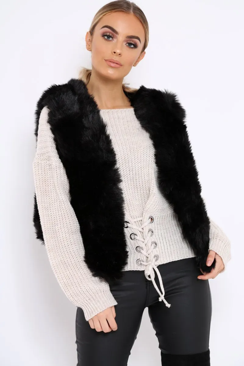 Black Faux Fur Cropped Gilet - Nadia