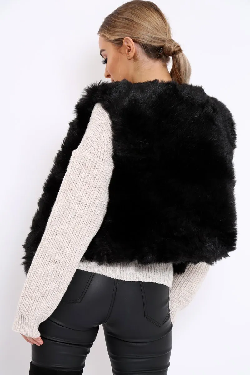 Black Faux Fur Cropped Gilet - Nadia