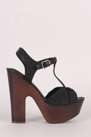 Breckelle T-Strap Chunky Faux Wooden Platform Heel