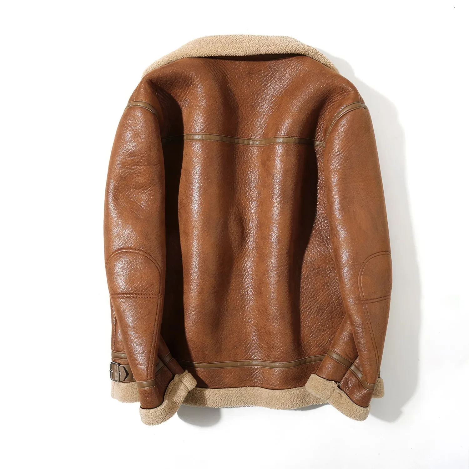 Brown B3 Genuine Sheepskin Sherpa Shearling Faux Fur Lined Men's Bomber Aviator Pilot Leather Jacket