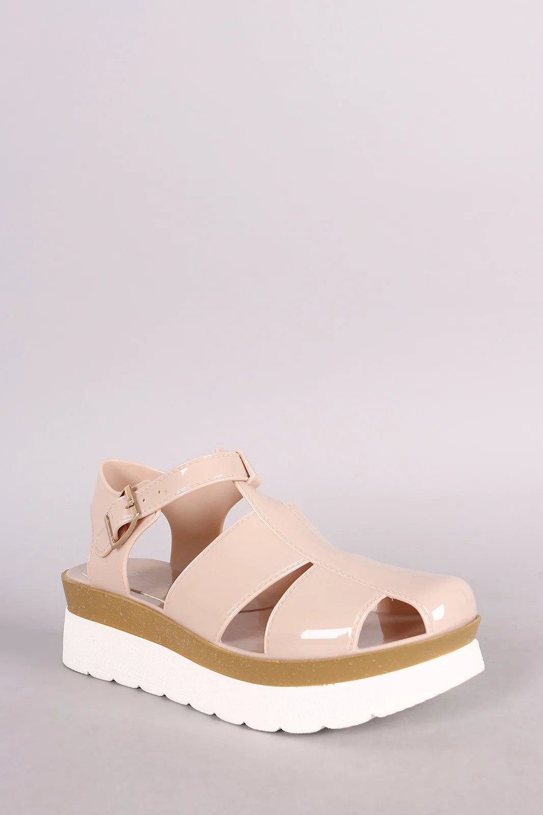 Buckled Fisherman Jelly Flatform Sandal