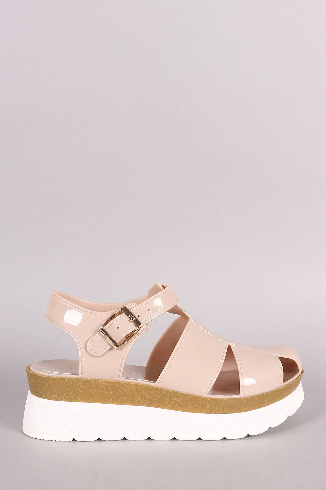 Buckled Fisherman Jelly Flatform Sandal