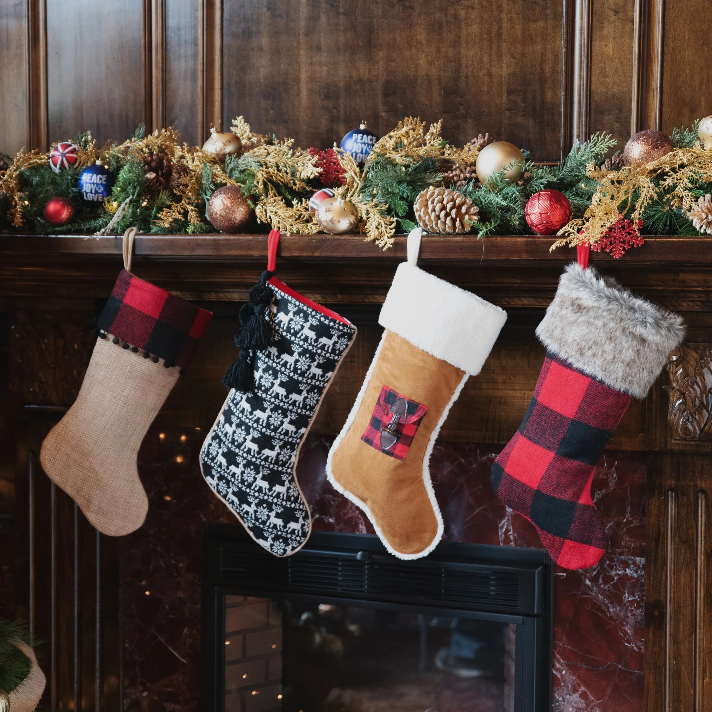 Cabin Blanket Stocking in Red and Black