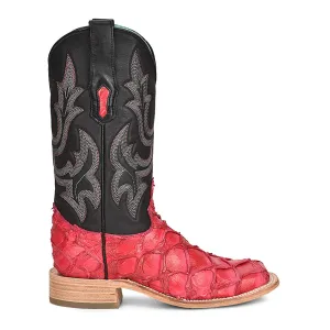 Corral Womens A4386 Coral/Black Pirarucu Classic Cowboy Boots