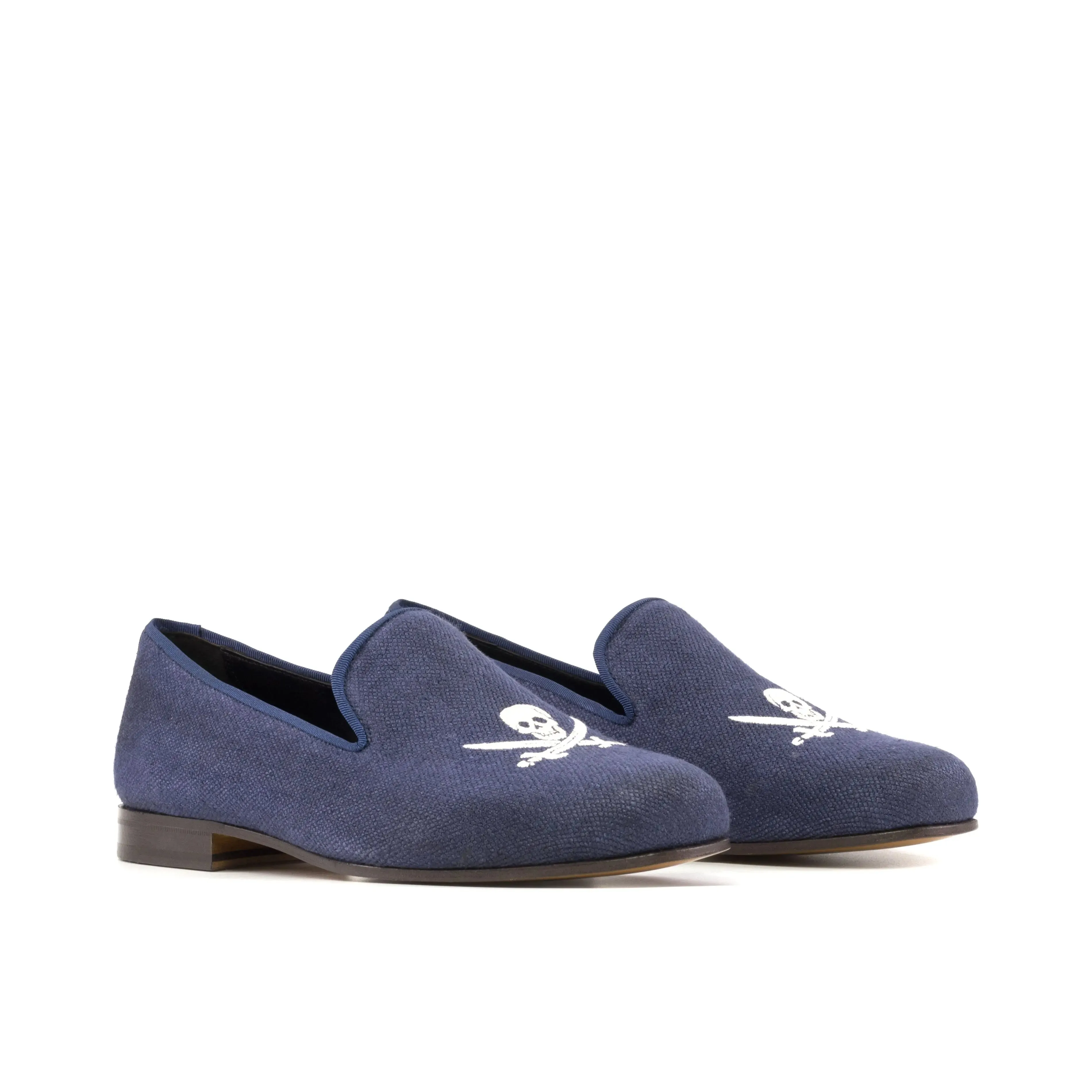 DapperFam Enzo in Navy Men's Linen & Grossgrain Slipper