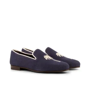 DapperFam Enzo in Navy / White Men's Linen & Grossgrain Slipper