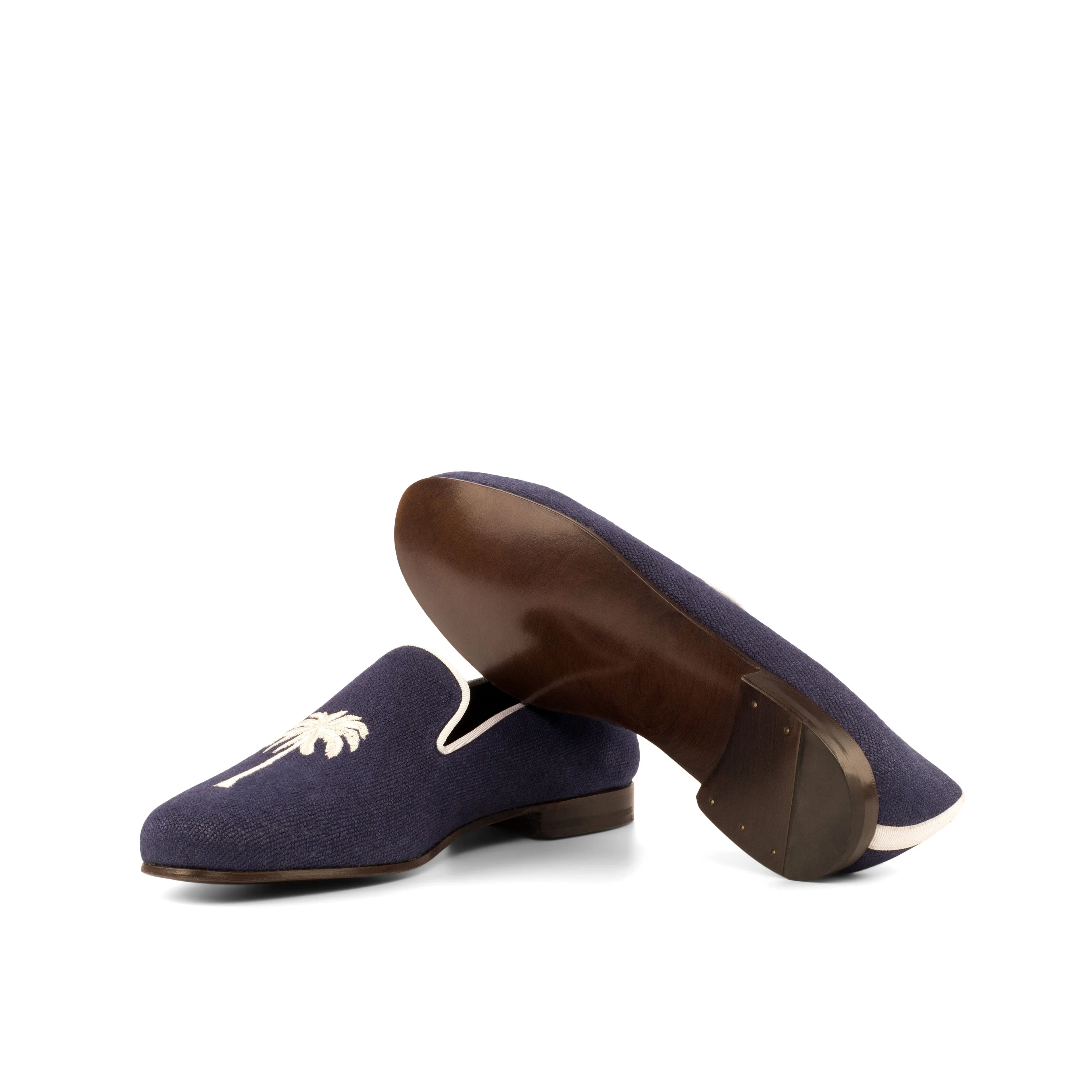 DapperFam Enzo in Navy / White Men's Linen & Grossgrain Slipper