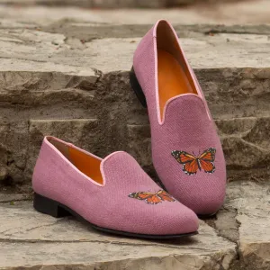 DapperFam Enzo in Plum / Light Pink Men's Linen & Grossgrain Slipper