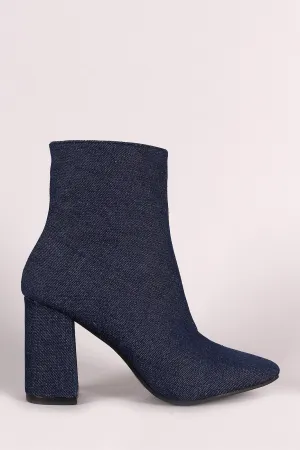 Denim Square Toe Zip-Up Booties