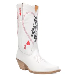 Ladies Dingo Queen of Hearts White Leather Western Cowboy Boots