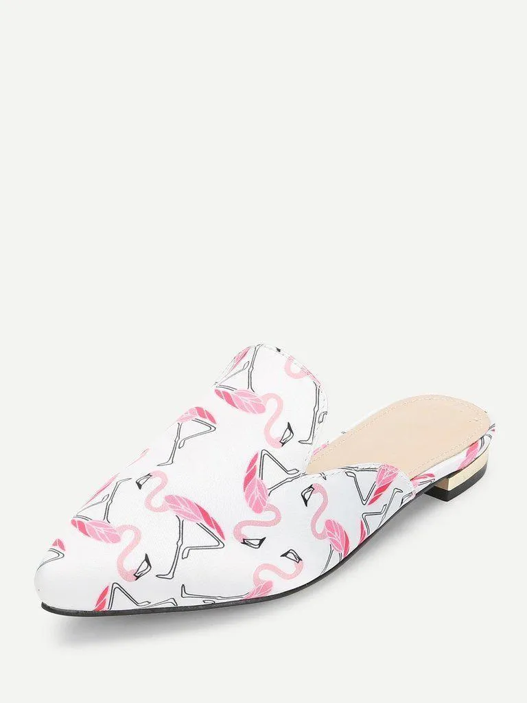 Flamingo Print Pointed Toe Flats