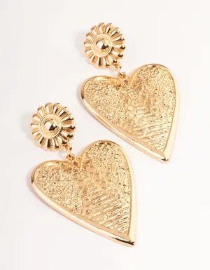 Gold Bold Etched Heart Earrings