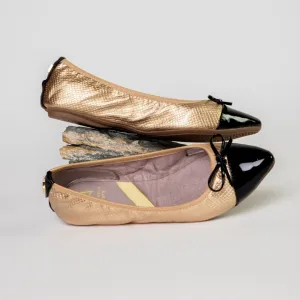 HOLLY Ballet Flat Shoes - Gold Metallic Snake