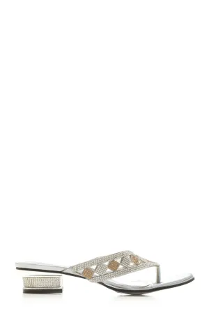 Low Heel Diamante Toe Post Mule Sandal