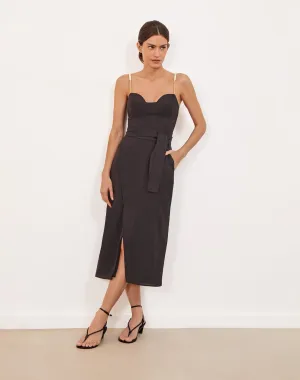 Nila Detail Midi Dress - Black