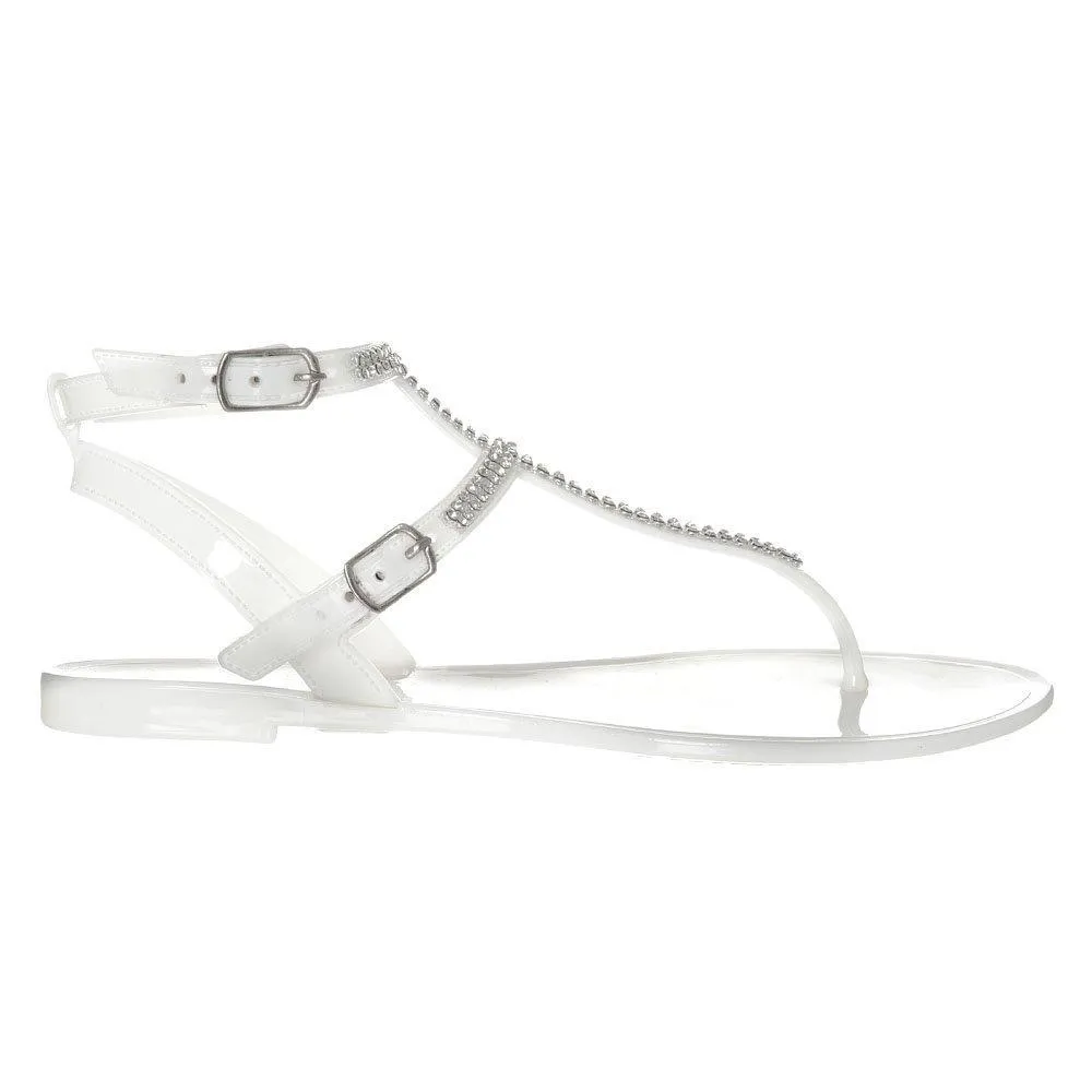 Snow White Flat Diamante  Gladiator T-Bar Sandal