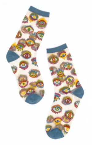 Sock Candy Evil Eye Sheer Crew Sock