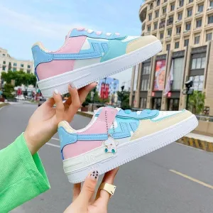 Soft Girl Flat Color-Blocking Sneakers for Casual Street Style and Easy Wear