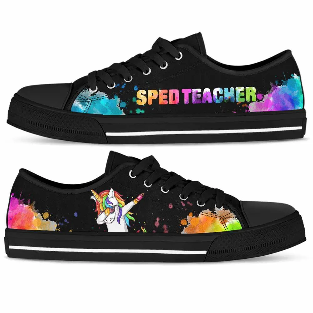 Sped Teacher Watercolor Dabbing Unicorn Low Top Shoes, Teacher Shoes, Low Top Sneakers