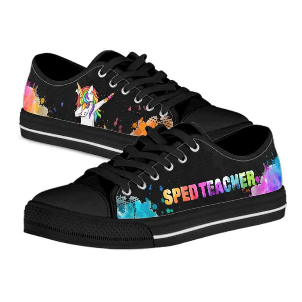 Sped Teacher Watercolor Dabbing Unicorn Low Top Shoes, Teacher Shoes, Low Top Sneakers