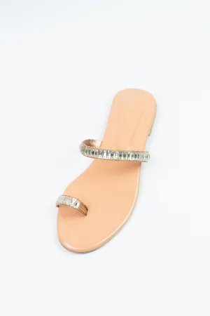 Spunkz Peach Sparkling Crystal Chain Strap Embellished Sandals