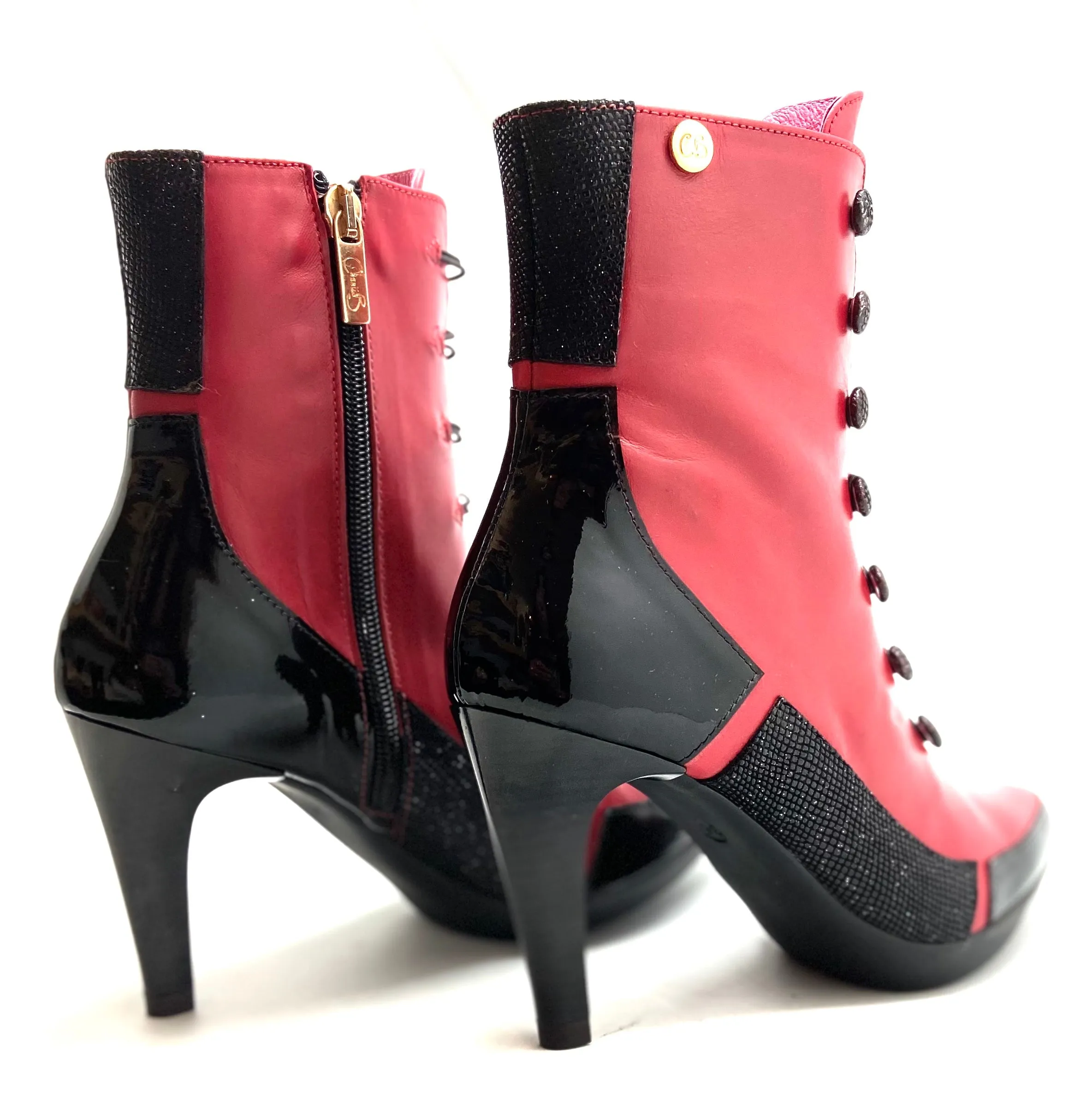 St Lucia- Red/Black- Button boot