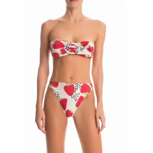 Strawberry High Leg Strapless Bikini With Buckle