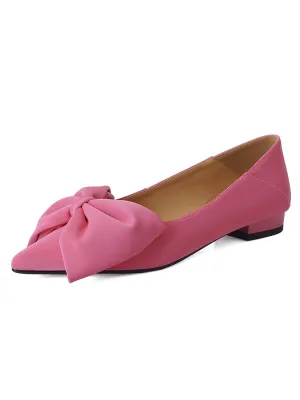 Women's Solid Color Bowknot Pointed Toe Leather Boho Flats